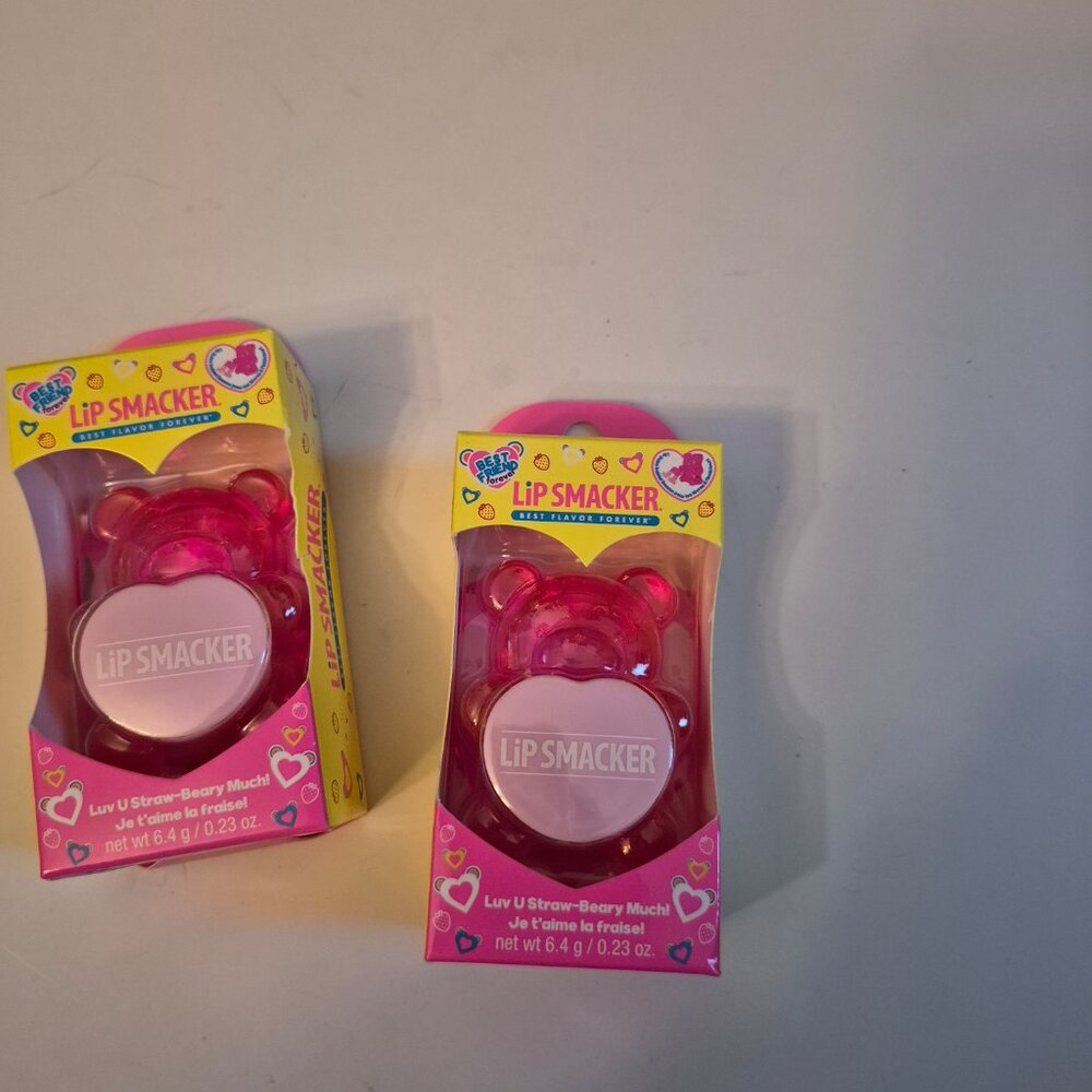 Lip Smacker Sugar Bear Lip Balm Luv U Straw-Berry Much pink New sealed lot of 2